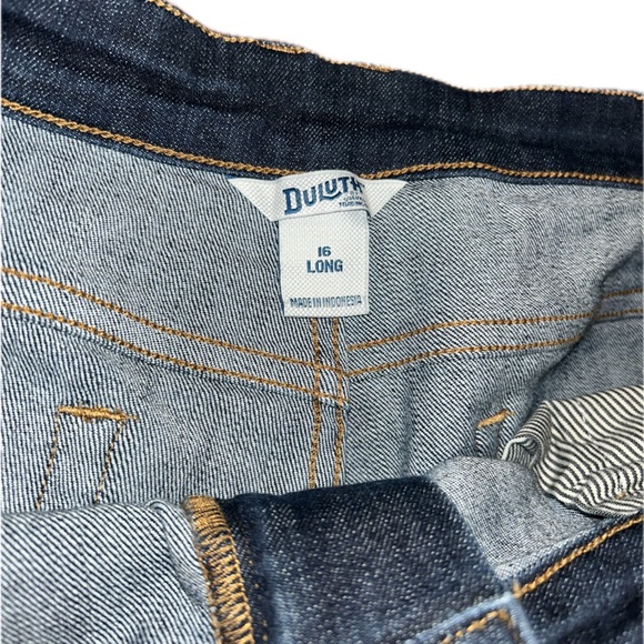 Duluth Trading Co Double Flex Fence Mender Dark Wash Flare Leg Work Jeans 16L - Picture 6 of 9